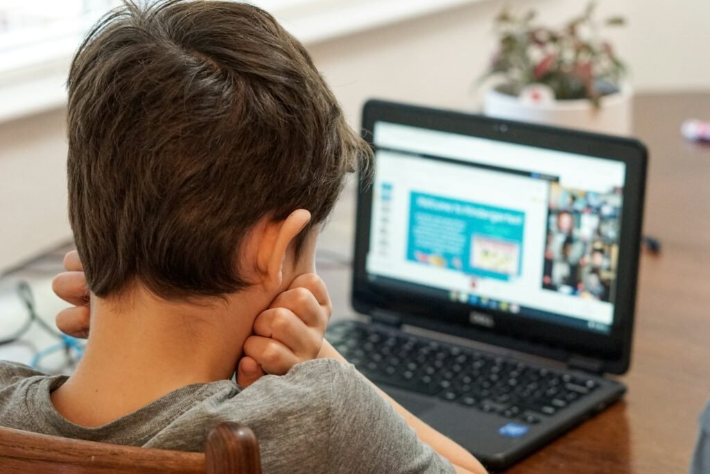 Student using a laptop computer at a desk