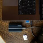 External SSD connected to a laptop